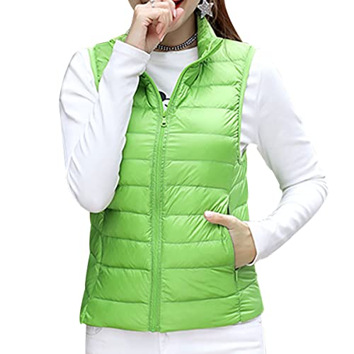 shownicer Damen Weste Kurze Ärmellose Jacke Warme Steppweste mit Kapuze Daunenweste Winter Frühling Stehkragen Gesteppt Leicht Daunenjacke Steppjacke Wintermantel A Grün L von shownicer