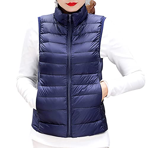 shownicer Damen Weste Kurze Ärmellose Jacke Warme Steppweste mit Kapuze Daunenweste Winter Frühling Stehkragen Gesteppt Leicht Daunenjacke Steppjacke Wintermantel A Navy Blau L von shownicer