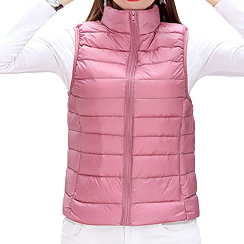 shownicer Damen Weste Kurze Ärmellose Jacke Warme Steppweste mit Kapuze Daunenweste Winter Frühling Stehkragen Gesteppt Leicht Daunenjacke Steppjacke Wintermantel A Rosa L von shownicer