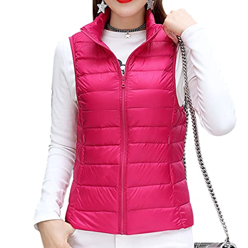 shownicer Damen Weste Kurze Ärmellose Jacke Warme Steppweste mit Kapuze Daunenweste Winter Frühling Stehkragen Gesteppt Leicht Daunenjacke Steppjacke Wintermantel A Rosarot 3XL von shownicer