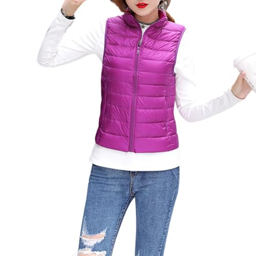 shownicer Damen Weste Kurze Ärmellose Jacke Warme Steppweste mit Kapuze Daunenweste Winter Frühling Stehkragen Gesteppt Leicht Daunenjacke Steppjacke Wintermantel A Violett S von shownicer