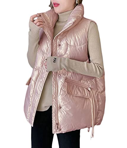 shownicer Damen Weste Kurze Ärmellose Jacke Warme Steppweste ohne Kapuze Daunenweste Winter Frühling Stehkragen Gesteppt Leicht Pufferweste G Rosa M von shownicer