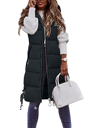shownicer Damen Weste Lang Ärmellose Steppweste Daunenweste Kapuzenweste Lange Winteroberbekleidung Reißverschluss Mantel Outdoor Pufferweste Winter Leichte Winterweste A Schwarz XS shownicer Damen Weste Lang Ärmellose Steppweste Daunenweste Kapuzenweste Lange Winteroberbekleidung Reißverschluss Mantel Outdoor Pufferweste Winter Leichte Winterweste A Schwarz XS von shownicer
