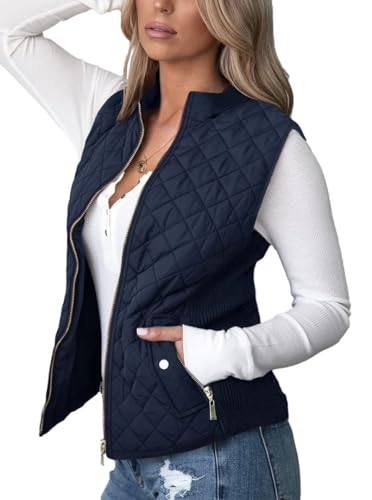 shownicer Damen Weste mit Stehkragen Westen Steppweste Leicht Ärmellos Jacke mit Reissverschluss Taschen Winter Warm Ultraleicht A Dunkelblau XS von shownicer