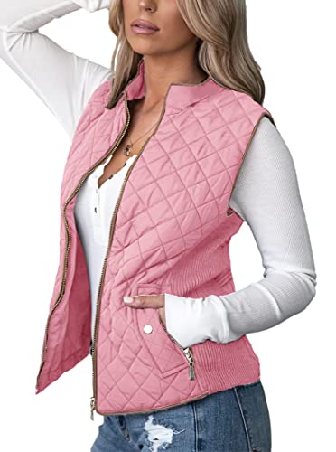 shownicer Damen Weste mit Stehkragen Westen Steppweste Leicht Ärmellos Jacke mit Reissverschluss Taschen Winter Warm Ultraleicht A Rosa S von shownicer