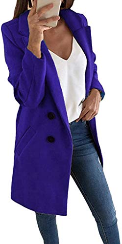 shownicer Damen Winter Mantel Blazer Elegant Warm Wintermantel Steppmantel Knopf Klassische Vintage Zweireihig Revers Slim Fit Trenchcoat mit Taschen Übergangsjacke Königsblau XXL von shownicer