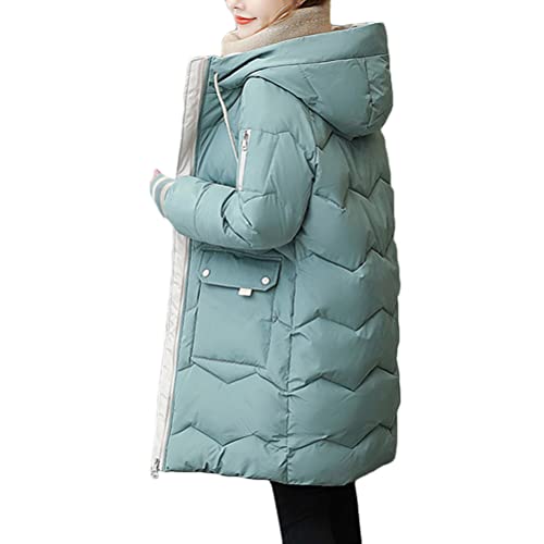 shownicer Damen Winter Parka Lang Warm Steppmantel Daunenjacke mit Kapuze Loose Fit Reißverschluss Damenmantel Steppjacke Outdoor Leichte Wintermantel Softshelljacke mit Taschen Grün 3XL von shownicer