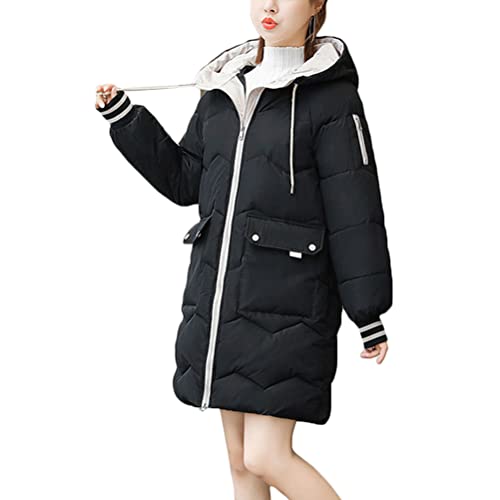 shownicer Damen Winter Parka Lang Warm Steppmantel Daunenjacke mit Kapuze Loose Fit Reißverschluss Damenmantel Steppjacke Outdoor Leichte Wintermantel Softshelljacke mit Taschen Schwarz L von shownicer