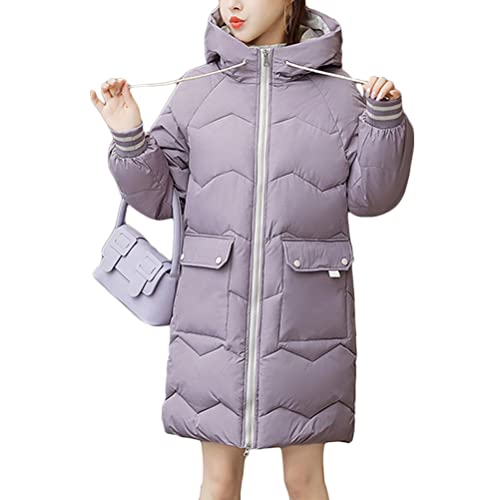 shownicer Damen Winter Parka Lang Warm Steppmantel Daunenjacke mit Kapuze Loose Fit Reißverschluss Damenmantel Steppjacke Outdoor Leichte Wintermantel Softshelljacke mit Taschen Violett 3XL von shownicer