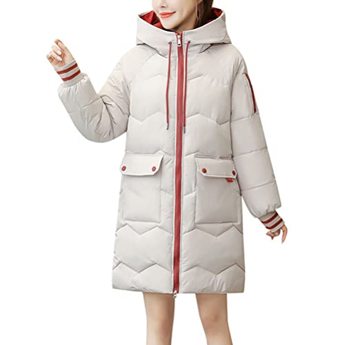 shownicer Damen Winter Parka Lang Warm Steppmantel Daunenjacke mit Kapuze Loose Fit Reißverschluss Damenmantel Steppjacke Outdoor Leichte Wintermantel Softshelljacke mit Taschen Weiß S von shownicer