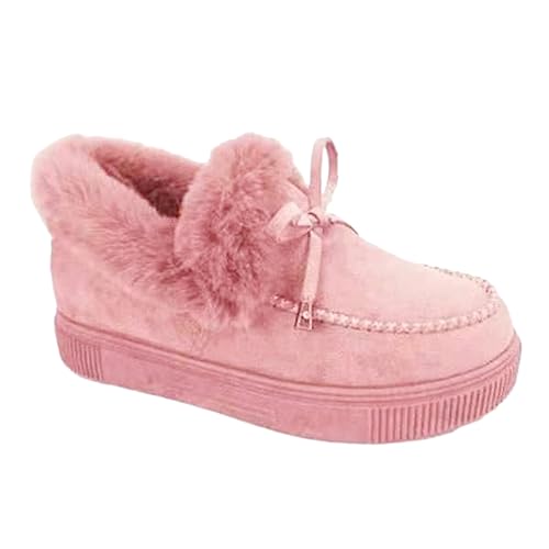 shownicer Damen Winter Runde Zehe Flacher Boden Licht Und Samt Warme Freizeitschuhe Plus Samt Baumwolle Stiefel rutschfest Slip-on Casual Schuhe B Rosa 40 EU von shownicer