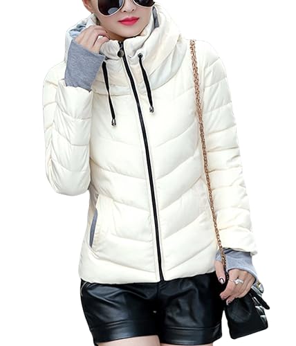 shownicer Damen Winterjacke Wintermantel Kurz Daunenjacke Warm Jacke Outwear Frauen Winter Dicker Daunenmantel Slim Fit Reißverschluss Steppmantel Parka mit Kapuze A Weiß L von shownicer