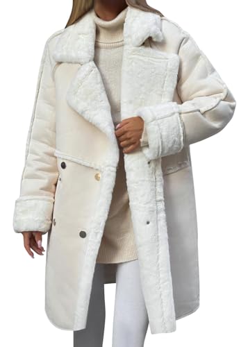 shownicer Damen Wintermantel Lang Wildleder Winterjacke Gefüttert Fleece Mantel Elegant Chic Warm Wintermantel Casual Freizeit Fleecejacke Winterparka Overcoat Winter Outdoorjacke A Aprikose S von shownicer