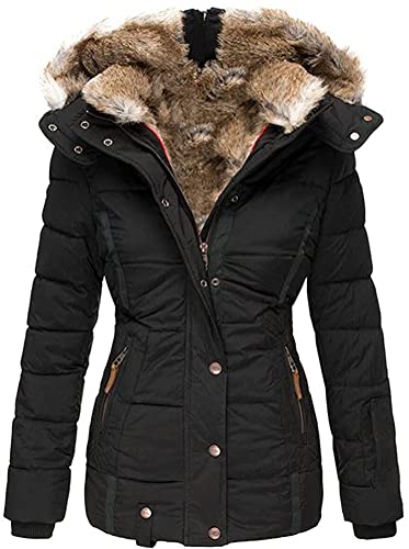 shownicer Damen Wintermantel Warme Winter Jacke Lange Mäntel Daunenjacke für Damen Jacke Mantel Winter Outdoorjacke mit Kapuze A Schwarz 3XL von shownicer