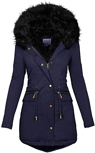 shownicer Damen Wintermantel Warme Winter Jacke Lange Mäntel Daunenjacke für Damen Jacke Mantel Winter Outdoorjacke mit Kapuze B Dunkelblau M von shownicer