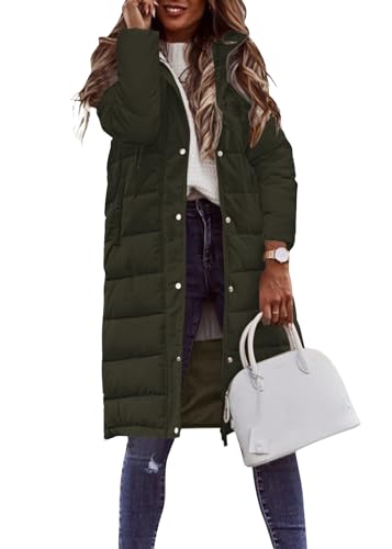 shownicer Damen Wintermantel Warmer Steppmantel Lang Daunenjacke Wintermantel Mit Kapuze Winter Warm Parka Steppjacke Reißverschluss Damenmantel Outdoorjacke A Armeegrün 3XL von shownicer