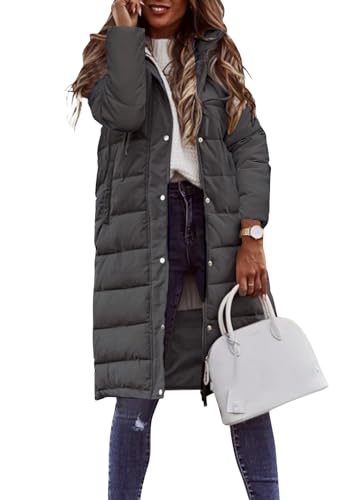 shownicer Damen Wintermantel Warmer Steppmantel Lang Daunenjacke Wintermantel Mit Kapuze Winter Warm Parka Steppjacke Reißverschluss Damenmantel Outdoorjacke A Dunkelgrau M von shownicer