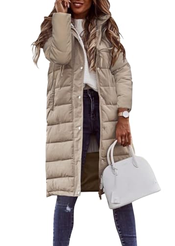 shownicer Damen Wintermantel Warmer Steppmantel Lang Daunenjacke Wintermantel Mit Kapuze Winter Warm Parka Steppjacke Reißverschluss Damenmantel Outdoorjacke A Khaki M von shownicer