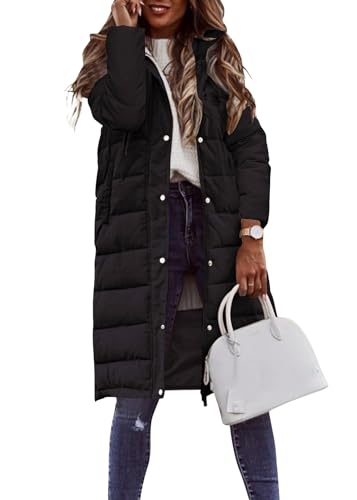 shownicer Damen Wintermantel Warmer Steppmantel Lang Daunenjacke Wintermantel Mit Kapuze Winter Warm Parka Steppjacke Reißverschluss Damenmantel Outdoorjacke A Schwarz L von shownicer