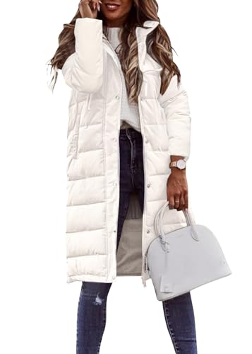 shownicer Damen Wintermantel Warmer Steppmantel Lang Daunenjacke Wintermantel Mit Kapuze Winter Warm Parka Steppjacke Reißverschluss Damenmantel Outdoorjacke A Weiß L von shownicer