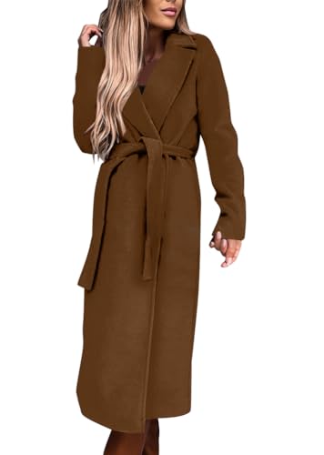 shownicer Damen Wollmantel Trenchcoat Dünner Mantel Trench Lange Jacke Schlanker Langer Gürtel Elegante Overcoat utwear Filz Mantel Damenmantel Wollmantel Windjacke A Kaffee S von shownicer