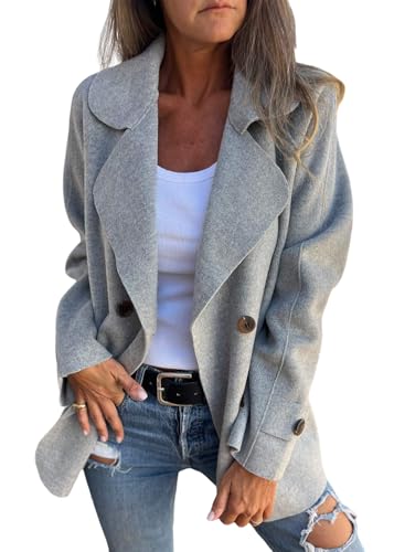 shownicer Damen Wollmantel Trenchcoat Revers Wintermantel Warm Windjacke Langarm Elegant Mantel Jacke Parka Overcoat Herbst Winter B Grau XL von shownicer