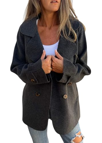 shownicer Damen Wollmantel Trenchcoat Revers Wintermantel Warm Windjacke Langarm Elegant Mantel Jacke Parka Overcoat Herbst Winter B Schwarz 3XL von shownicer