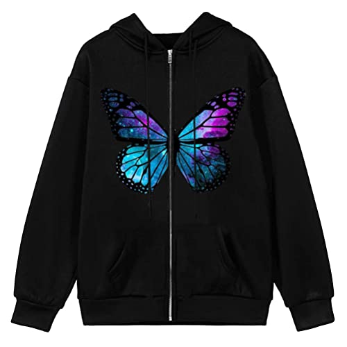 shownicer Damen Y2K Zip Up Hoodie Jacke Langarm Vintage Kapuzenpullover Übergroße Sweatshirt Streetwear Skeleton Print E-Girl Pullover Hoodie A Style04 XXL von shownicer