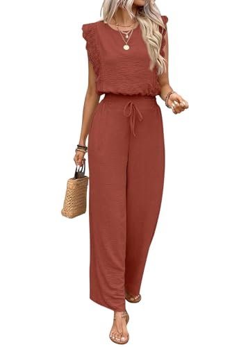 shownicer Damen Zweiteiler Hosenanzug Sommer Freizeitanzug Outfit Elegant Einfarbig Hausanzug Tank Top und Hose 2 Teiler Set Loungewear A Rot S von shownicer