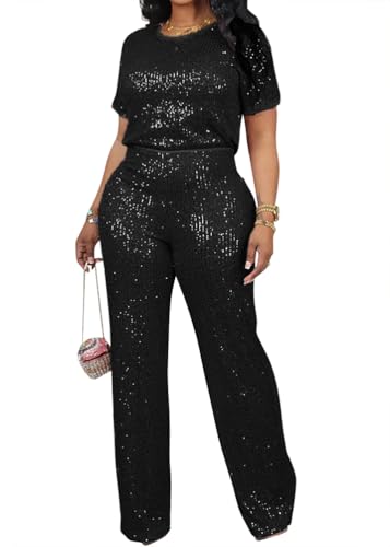 shownicer Damen Zweiteiler Outfit 2 Teilig Freizeitanzug 2 Stück Trainingsanzug Sportanzug Set Sweatshirt + Jogginghose Sportswear Tracksuit A Schwarz 3XL von shownicer