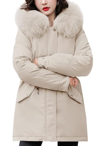 shownicer Daunenmantel für Frauen Wintermode Langarm Steppmäntel Dicke Lässige Leichte Warme Mäntel Mit Taschen Reißverschluss Vorne Schlicht Steppjacke Winter Outdoor Mäntel A Beige XL von shownicer