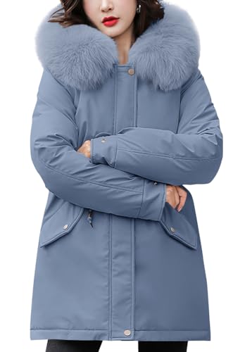 shownicer Daunenmantel für Frauen Wintermode Langarm Steppmäntel Dicke Lässige Leichte Warme Mäntel Mit Taschen Reißverschluss Vorne Schlicht Steppjacke Winter Outdoor Mäntel A Blau XXL von shownicer
