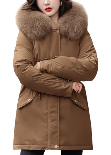 shownicer Daunenmantel für Frauen Wintermode Langarm Steppmäntel Dicke Lässige Leichte Warme Mäntel Mit Taschen Reißverschluss Vorne Schlicht Steppjacke Winter Outdoor Mäntel A Kaffee M von shownicer
