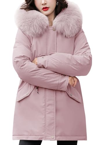 shownicer Daunenmantel für Frauen Wintermode Langarm Steppmäntel Dicke Lässige Leichte Warme Mäntel Mit Taschen Reißverschluss Vorne Schlicht Steppjacke Winter Outdoor Mäntel A Rosa XXL von shownicer