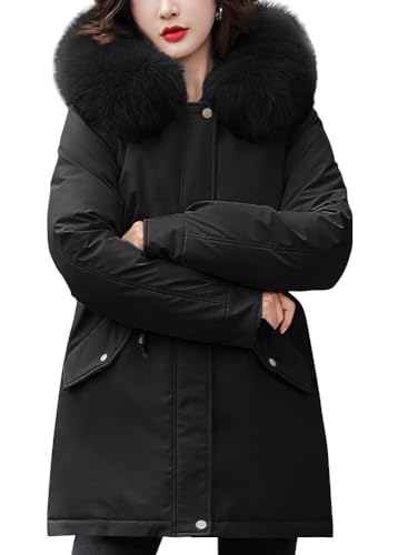 shownicer Daunenmantel für Frauen Wintermode Langarm Steppmäntel Dicke Lässige Leichte Warme Mäntel Mit Taschen Reißverschluss Vorne Schlicht Steppjacke Winter Outdoor Mäntel A Schwarz XXL von shownicer