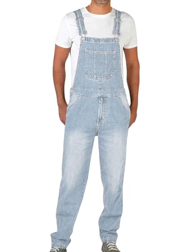 shownicer Denim Latzhose Jeans Herren Arbeitshose Sommer Jeanshose Casual Verstellbare Träger Jumpsuit Streetwear A Hellblau 3XL von shownicer