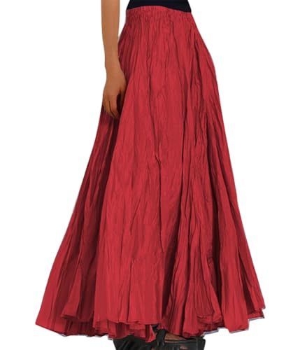 shownicer Faltenrock Damen Midi Plisseerock Elegent Boho Elastisch Chiffon Rock Sommer Strandrock A Rot M von shownicer