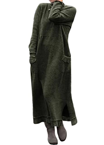 shownicer Female Strickkleid Mode Große Größe Strick Spitze Pulloverkleid Casual Lose Langarmkleid Winterkleider mit Taschen A Grün 3XL von shownicer