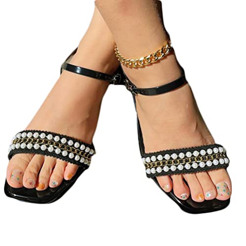 shownicer Flache Sandalen Damen Sommerschuhe Strass Boho Sandalen Elegante Frauen Sandalen Glitzer Freizeitschuhe Strandschuhe D Schwarz 40 EU von shownicer