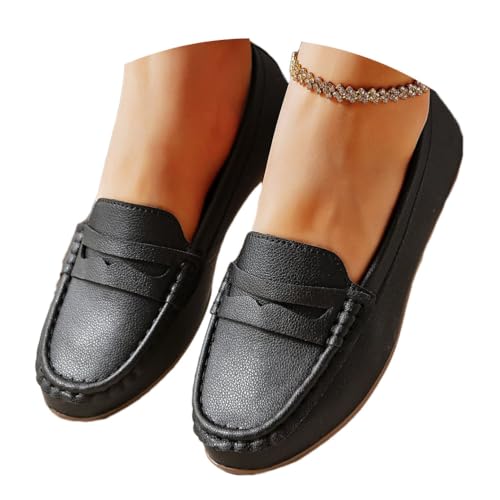 shownicer Flache Schuhe Damen Loafer Bequeme Mokassins Slippers Modische Runde Zehe Einzelschuh Leicht Bequem Damenschuhe A Schwarz 42 von shownicer
