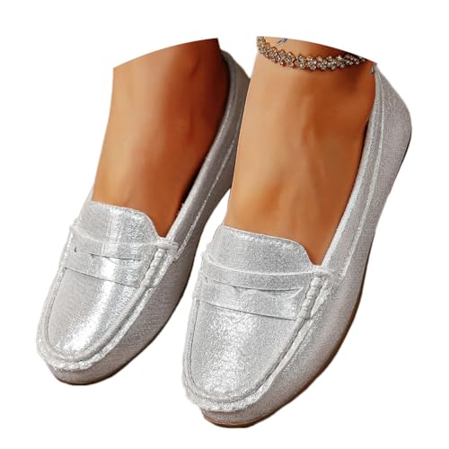 shownicer Flache Schuhe Damen Loafer Bequeme Mokassins Slippers Modische Runde Zehe Einzelschuh Leicht Bequem Damenschuhe A Silber 38 shownicer Flache Schuhe Damen Loafer Bequeme Mokassins Slippers Modische Runde Zehe Einzelschuh Leicht Bequem Damenschuhe A Silber 38 von shownicer