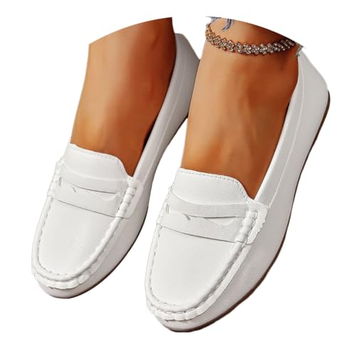 shownicer Flache Schuhe Damen Loafer Bequeme Mokassins Slippers Modische Runde Zehe Einzelschuh Leicht Bequem Damenschuhe A Weiß 40 shownicer Flache Schuhe Damen Loafer Bequeme Mokassins Slippers Modische Runde Zehe Einzelschuh Leicht Bequem Damenschuhe A Weiß 40 von shownicer