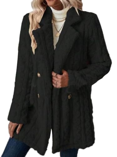 shownicer Fleece Mantel Damen Winter Warm Fleecejacke Mode Langarm Kapuzenjacke Warm Oversize Plüschjacke Mantel Jacke Coat B Schwarz S von shownicer