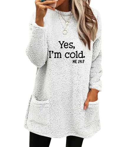 shownicer Fleece Pullover Sweatshirt Damen Winter Warme Langarmshirt Rundhals Sweatshirt Unterhemd Bequem Weich Gefüttert Pullover Langarm Shirts B Weiß M von shownicer