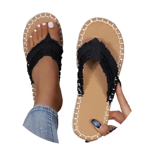 shownicer Flip Flops Damen Flach Zehentrenner Sommer Bequeme Leichte Flip Flops Plateau Slippers Freizeit Strandschuhe Sommerschuhe A Schwarz 40 von shownicer