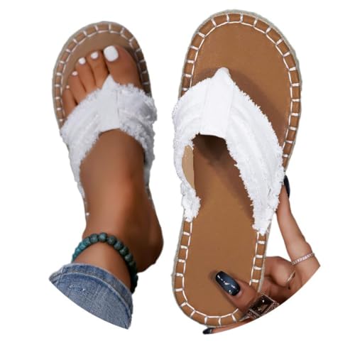 shownicer Flip Flops Damen Flach Zehentrenner Sommer Bequeme Leichte Flip Flops Plateau Slippers Freizeit Strandschuhe Sommerschuhe A Weiß 41 von shownicer