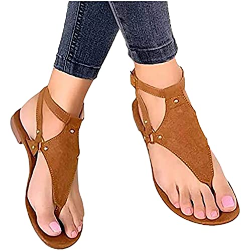 shownicer Frauen Keilabsatz Sandalen Sommer Offene Schuhe Faux Leder Plattform Rom Damen Flip Flops Freizeit Sommerschuhe Braun 38 EU von shownicer