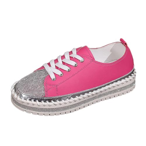 shownicer Glitzer Schuhe Damen Diamant Sneakers Bequem Flache Low Glitzer Sneaker Freizeitschuhe Atmungsaktiv Strass Schnürsenkel Walkingschuhe A Rosa 37 von shownicer