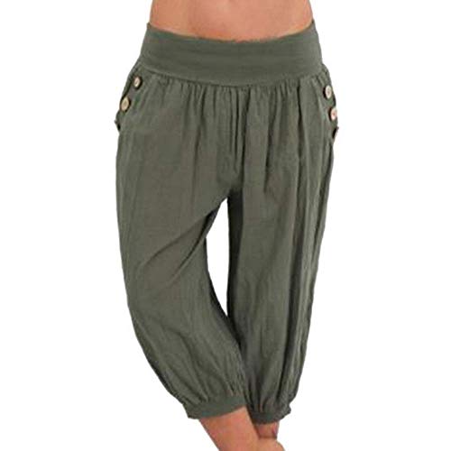 shownicer Haremshosen Damen Kurz Pumphose Hippie Pluderhose Lässige Stoffhose Weite Aladinhose Atmungsaktive Freizeithose Yogahose Strandhose mit Taschen Baggy Hose Leichte Sommerhose B Grün L von shownicer