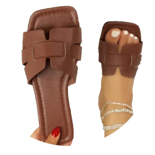 shownicer Hausschuhe Damen Sommer Flache Slippers Leichte Atmungsaktiv Slippers Flache Comfort Slide Sandalen Strandschuhe A Braun 37 von shownicer